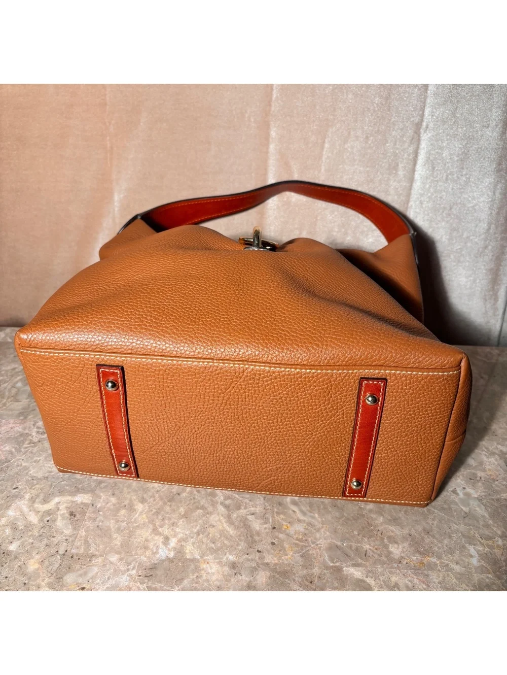 Dooney & Bourke Pebbled Leather Hobo Shoulder Bag with Matching Wristlet - Cognc